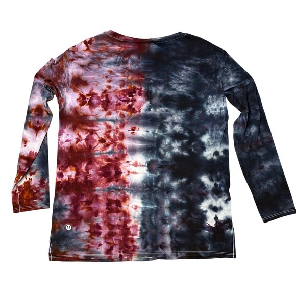 Tie Dye Lululemon Relaxed Boatneck Long Sleeve Size 4 Blue Red OOAK - Picture 4 of 5
